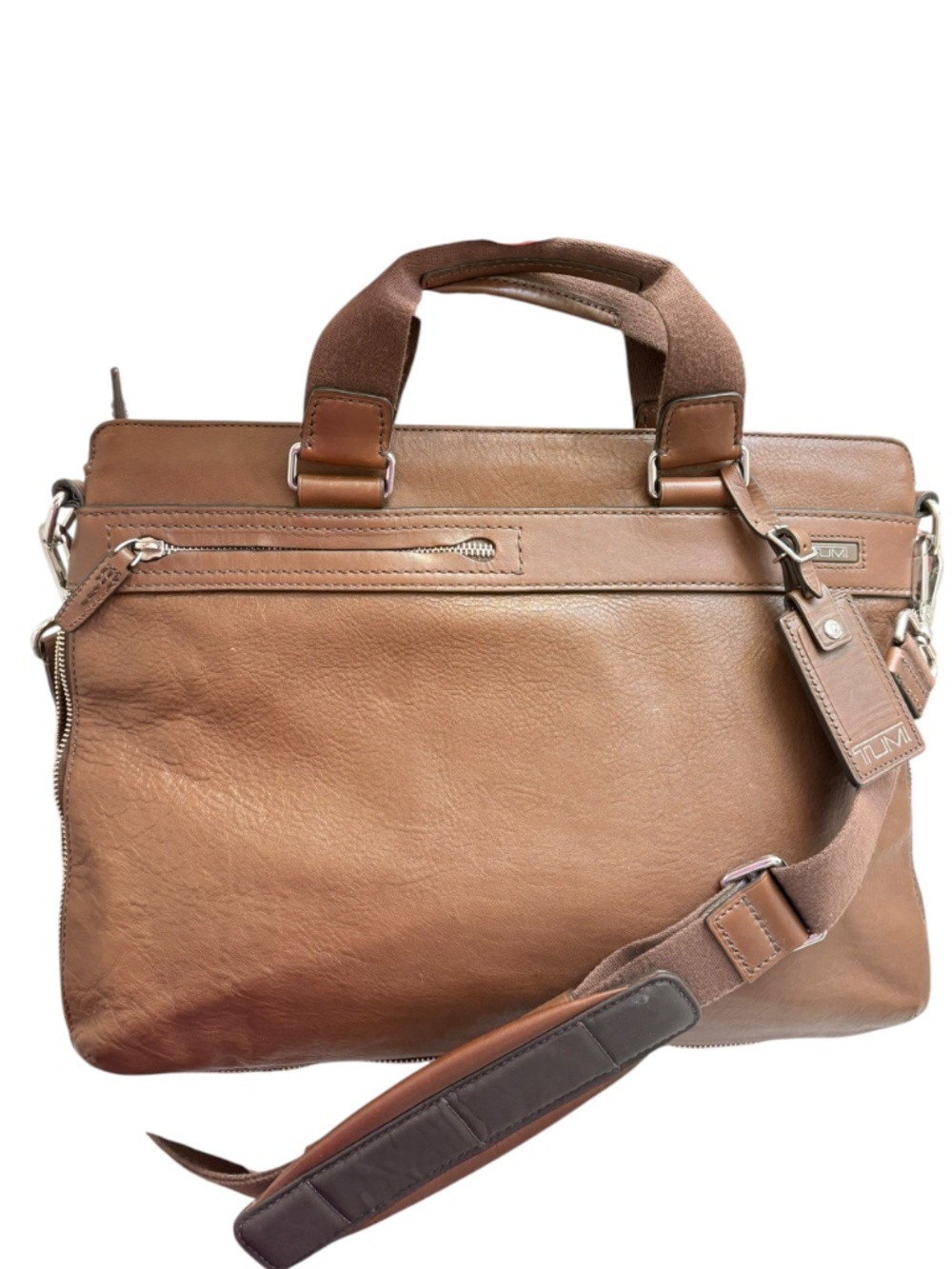 TUMI brown leather expandable briefcase bag
